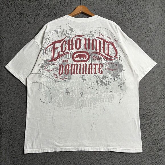 Y2K Eckō Unltd T-Shirt Mens 2XL White Double Sided Grunge Mma Cyber - Picture 9 of 13